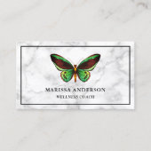 Wit Marmer Elegante Groene Vlinder Visitekaartje (Voorkant)