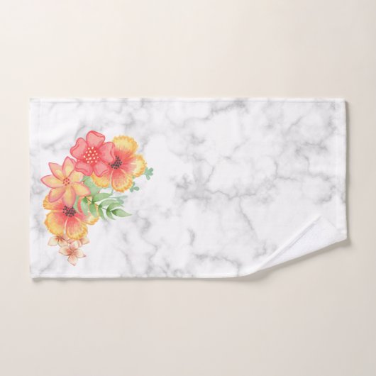 Wit marmer en bloemen bad handdoek (Handdoek)