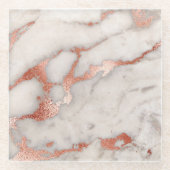 Wit marmer en faux roos goud glazen onderzetter (Voorkant)