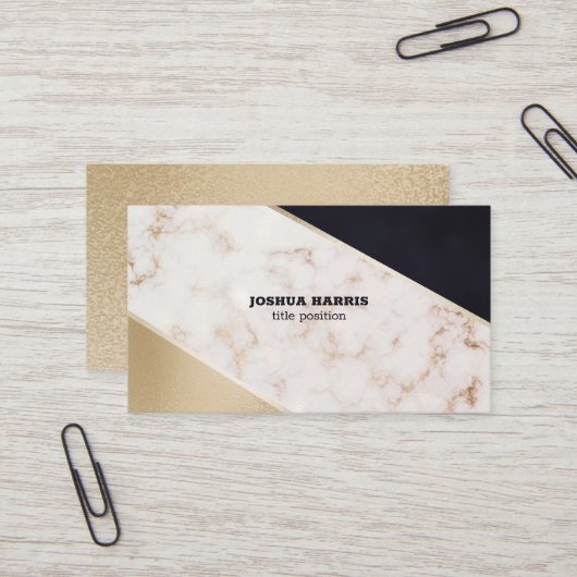 Wit marmer en glitter visitekaartje (Voorkant / Achterkant in situ)
