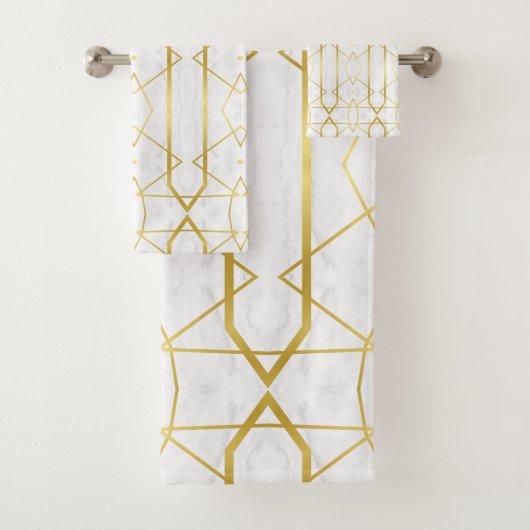 Wit Marmer en Goud Geometrisch patroon Bad Handdoek (Insitu)