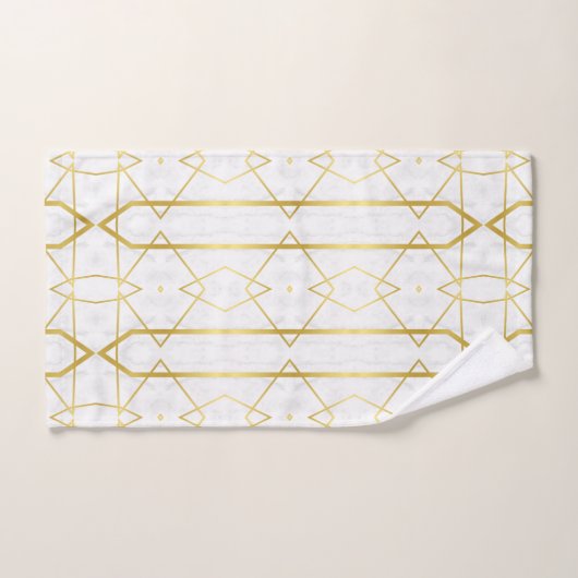 Wit Marmer en Goud Geometrisch patroon Bad Handdoek (Handdoek)