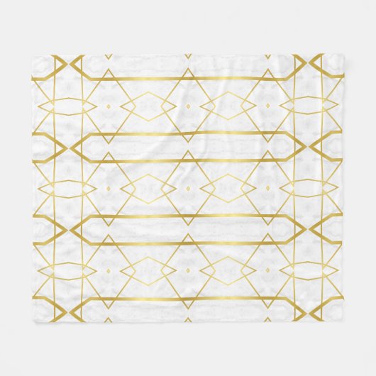 Wit Marmer en Goud Geometrisch patroon Fleece Deken (Voorkant (Horizontaal))