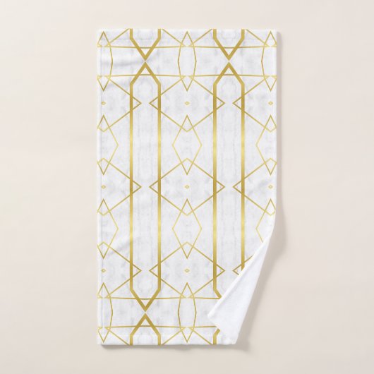Wit Marmer en Goud Geometrisch patroon Handdoek (Handdoek)