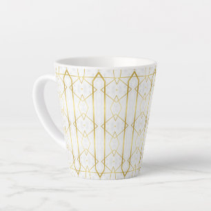 Wit Marmer en Goud Geometrisch patroon Latte Mok