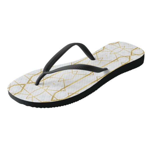 Wit Marmer en Goud Geometrisch patroon Teenslippers (Schuin)
