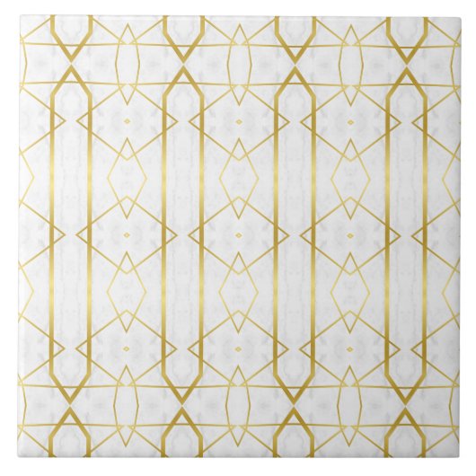 Wit Marmer en Goud Geometrisch patroon Tegeltje (Voorkant)