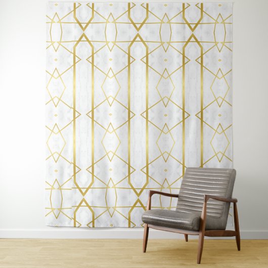 Wit Marmer en Goud Geometrisch patroon Wandkleed (In situ)