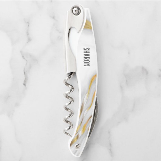 Wit marmer en goud kurkentrekker (Voorkant)