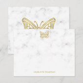 Wit Marmer en Gouden Vlinder Gepersonaliseerd Notitiekaartje (Voorkant / Achterkant)
