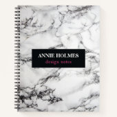 Wit marmer en Paarse Lijst Notitieboek (Voorkant)