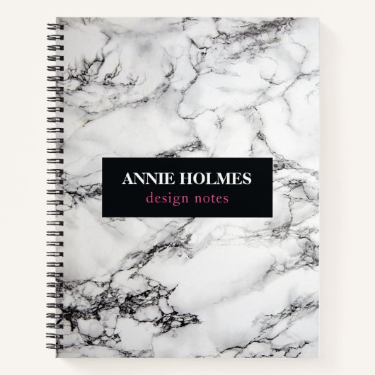 Wit marmer en Paarse Lijst Notitieboek (Voorkant)