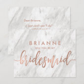 Wit marmer en Roos Gold word mijn Bridesmaid. Kaart (Voorkant / Achterkant)