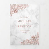 Wit Marmer en Roos Gouden Kant Trouwfoto Drieluik Uitnodiging (Cover)