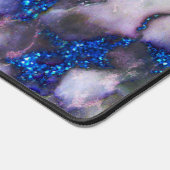 Wit marmer en roze en blauw glitter bureaumat (Hoek)