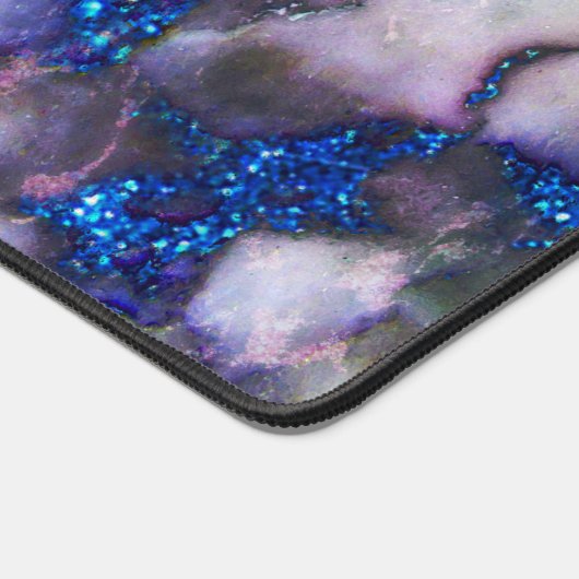 Wit marmer en roze en blauw glitter bureaumat (Hoek)