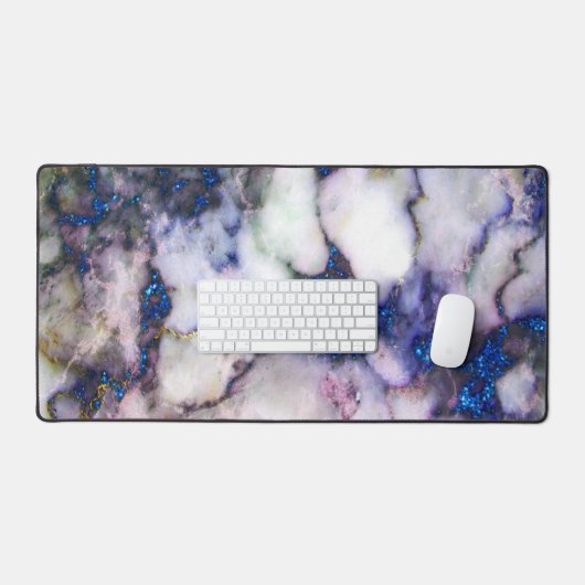 Wit marmer en roze en blauw glitter bureaumat (Keyboard & Muis)