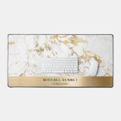 Wit Marmer Faux Gold Metallic Business Bureaumat (Keyboard & Muis)