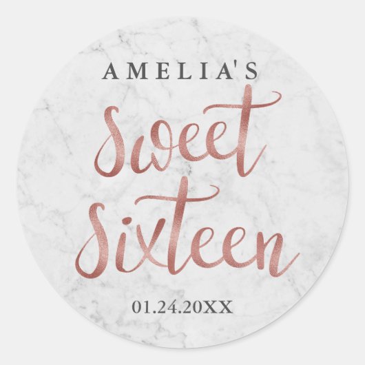 Wit Marmer Faux Roos Gold Sweet Sixteen Sticker (Voorkant)