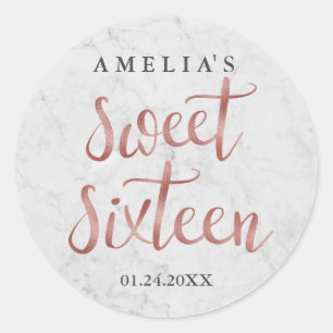 Wit Marmer Faux Roos Gold Sweet Sixteen Sticker