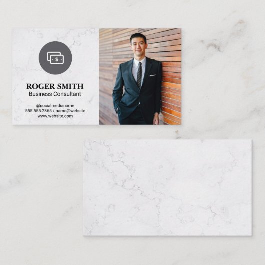 Wit Marmer | Geld Icoon Visitekaartje (Voorkant / Achterkant)