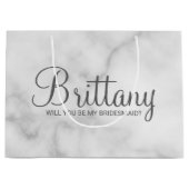 Wit marmer gepersonaliseerd bruidsmeisje voorstel groot cadeauzakje (Voorkant)