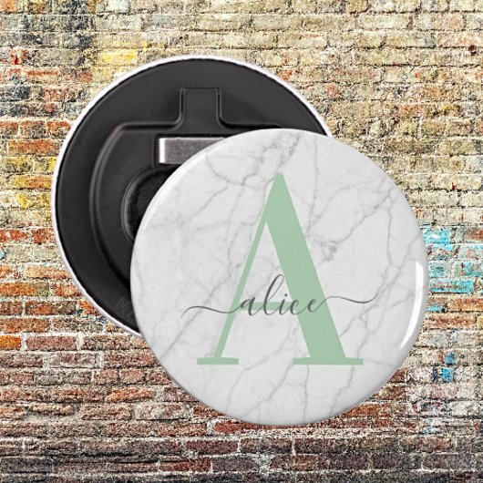 Wit Marmer Gepersonaliseerd Modern Monogram Button Flesopener