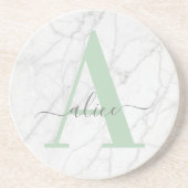 Wit Marmer Gepersonaliseerd Modern Monogram Zandsteen Onderzetter (Voorkant)