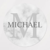 Wit Marmer Gepersonaliseerd Monogram en Naam Label (Design 2)