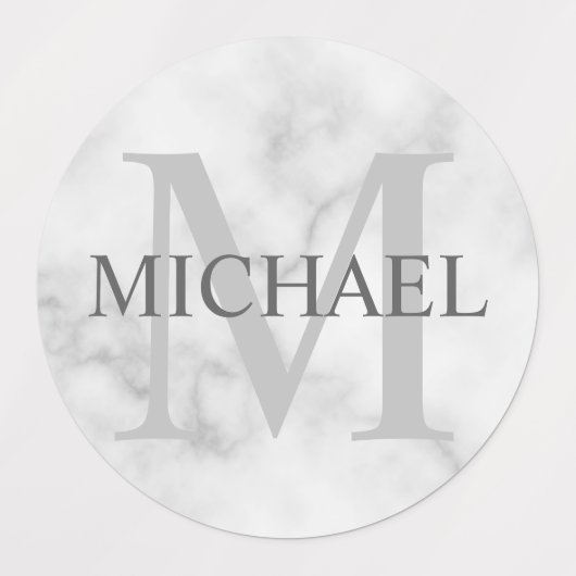 Wit Marmer Gepersonaliseerd Monogram en Naam Label (Design 1)