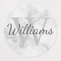 Wit Marmer Gepersonaliseerd Monogram en Naam Label