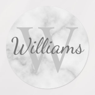 Wit Marmer Gepersonaliseerd Monogram en Naam Label