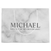 Wit marmer gepersonaliseerde groomsman voorstel groot cadeauzakje (Voorkant)