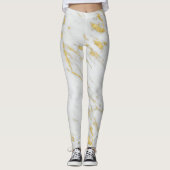 Wit Marmer Gevlekt Goud Glitter Leggings (Voorkant)