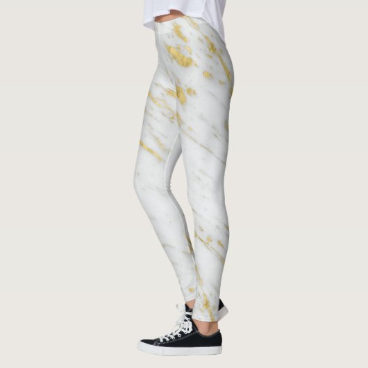 Wit Marmer Gevlekt Goud Glitter Leggings (Links)