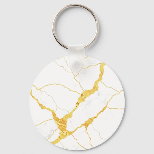 Wit Marmer Goud Aderen Patroon Sleutelhanger (Voorkant)