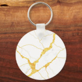 Wit Marmer Goud Aderen Patroon Sleutelhanger (Achterkant)