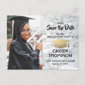 Wit Marmer & Goud Afstuderen Foto Opslaan van de D Briefkaart (Voorkant)