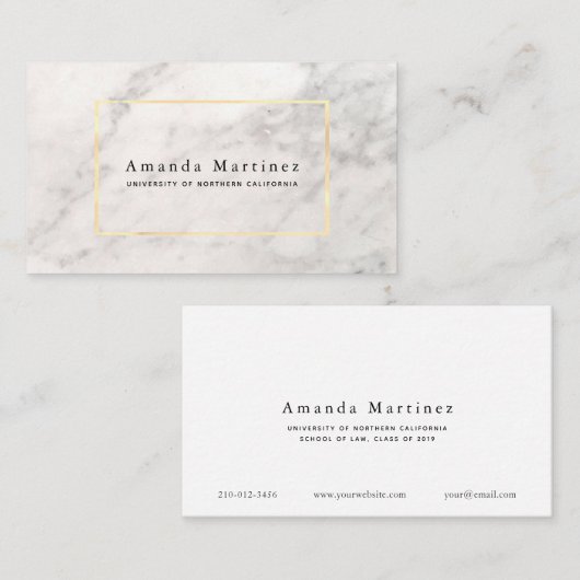 Wit Marmer Goud Afstuderen Student Bellen Kaart Visitekaartje (Voorkant / Achterkant)