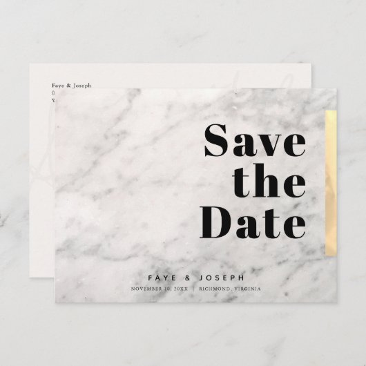 Wit marmer goud Bewaar de datum Aankondigingskaart (Voorkant / Achterkant)