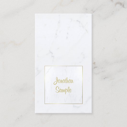 Wit Marmer Goud Elegant Script Plain Luxe Visitekaartje (Voorkant)