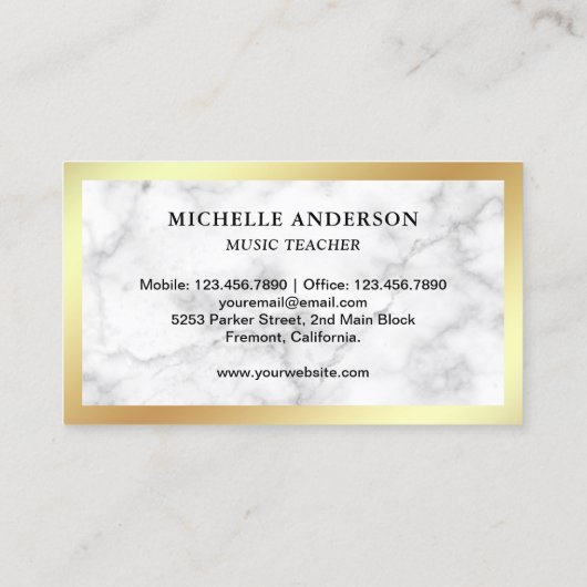 Wit Marmer Goud Piano Toetsenbord Leraar Pianist Visitekaartje (Achterkant)