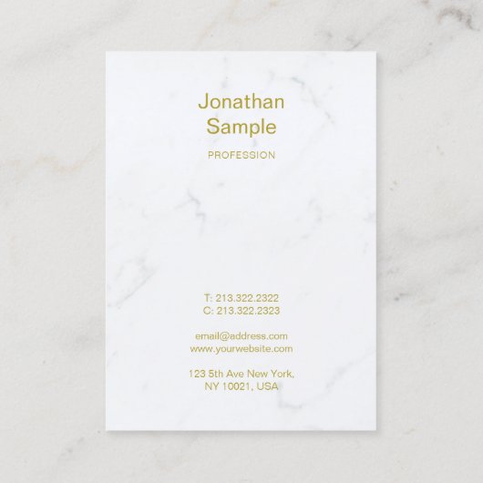 Wit Marmer Goud Script Luxe Sjabloon Modern Visitekaartje (Achterkant)