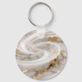 Wit Marmer Goud Wervelpatroon Sleutelhanger (Achterkant)
