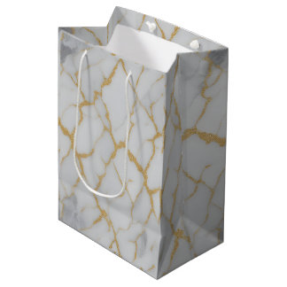 Wit Marmer & Gouden Aderen | Luxe Geschenkentas Medium Cadeauzakje