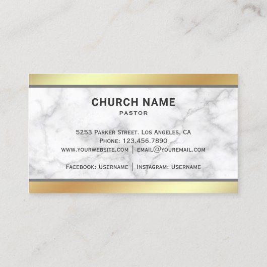 Wit Marmer Gouden Folie Jezus Christus Kruis Pasto Visitekaartje (Achterkant)