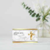 Wit Marmer Gouden Folie Jezus Christus Kruis Pasto Visitekaartje (Staand voorkant)