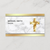 Wit Marmer Gouden Folie Jezus Christus Kruis Pasto Visitekaartje (Voorkant)