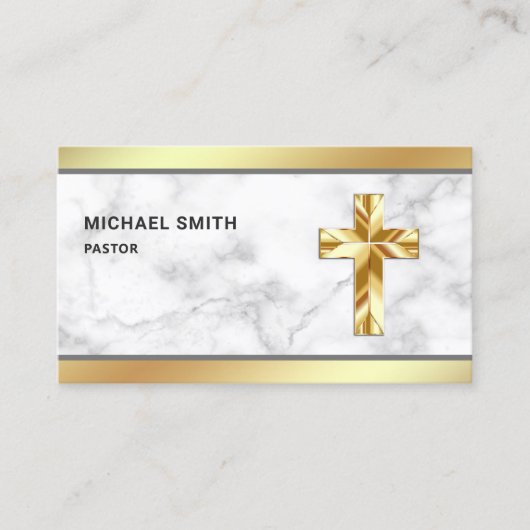 Wit Marmer Gouden Folie Jezus Christus Kruis Pasto Visitekaartje (Voorkant)