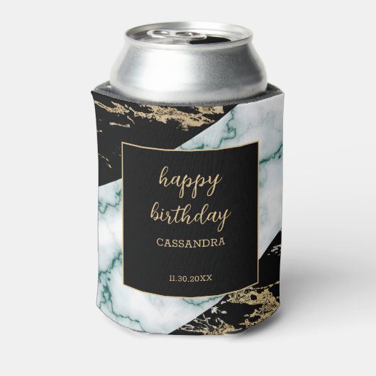 Wit Marmer Gouden Folie Verf Textuur Verjaardag Blikjeskoeler (Blikje Achterkant)
